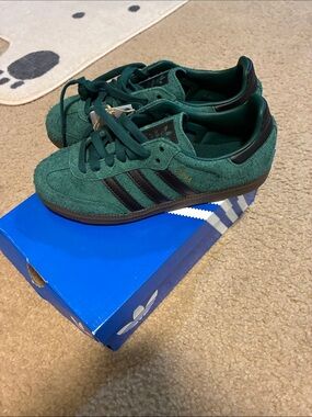 adidas Green Suede Samba Sneakers with Black Stripes